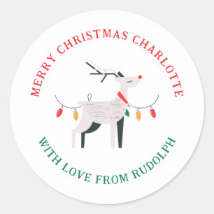 Elegante minimalistische Rendier Kerstmis familien Ronde Sticker