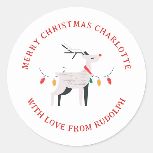 Elegante minimalistische Rendier Kerstmis familien Ronde Sticker (Voorkant)