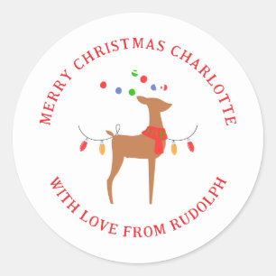 Elegante minimalistische Rendier Kerstmis familien Ronde Sticker