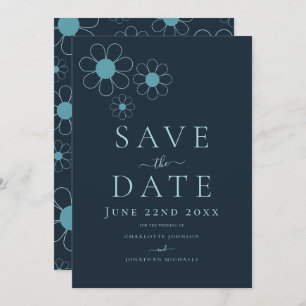 Elegante minimalistische retro Daisy Blue bruiloft Save The Date