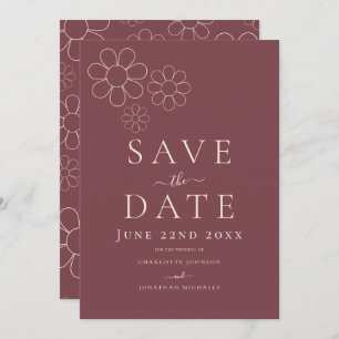 Elegante minimalistische retro Daisy bordeaux brui Save The Date