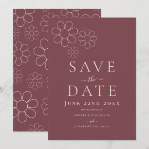 Elegante Minimalistische Retro Madeliefje Bourgond Save The Date