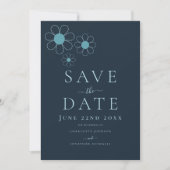 Elegante Minimalistische Retro Madeliefjes Blauwe Save The Date (Voorkant)
