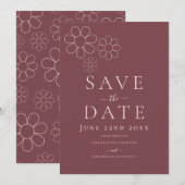 Elegante Minimalistische Retro Margriet Burgundy T Save The Date (Voorkant / Achterkant)