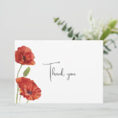 Elegante minimalistische rode klaproos bloemen bru bedankkaart (Staand voorkant)