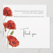 Elegante minimalistische rode klaproos bloemen bru bedankkaart (Voorkant / Achterkant)
