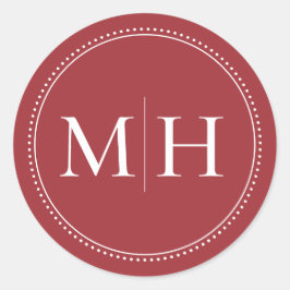Elegante Minimalistische Rode Monogram Stippelrand Ronde Sticker