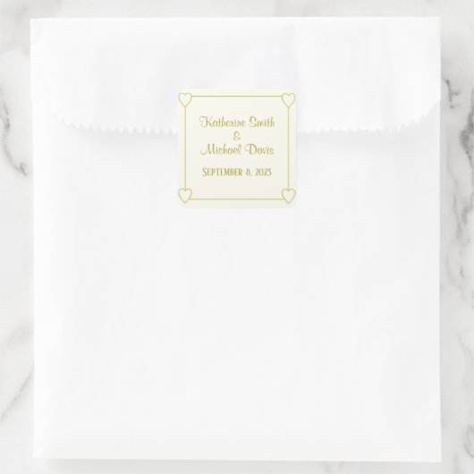 Elegante minimalistische romige witte gouden bruil vierkante sticker (Tas)