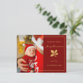 Elegante minimalistische rood/gouden foto feestdagenkaart (Staand voorkant)