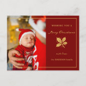 Elegante minimalistische rood/gouden foto feestdagenkaart (Voorkant)