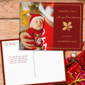 Elegante minimalistische rood/gouden foto feestdagenkaart