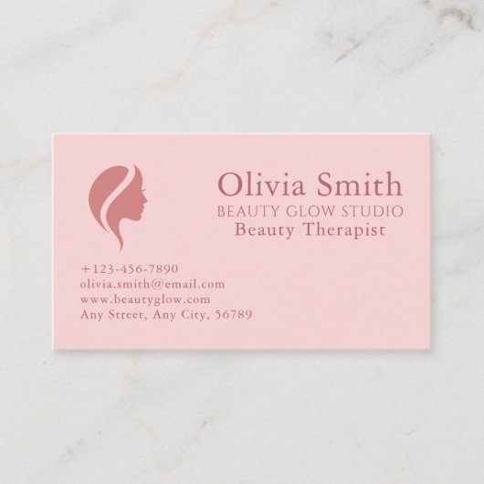 Elegante minimalistische roze beauty professional visitekaartje (Voorkant)