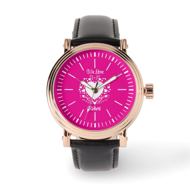 Elegante minimalistische roze bloemenhart aangepas horloge (Voorkant)