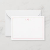 Elegante minimalistische roze drie letter monogram notitiekaartje (Voorkant)