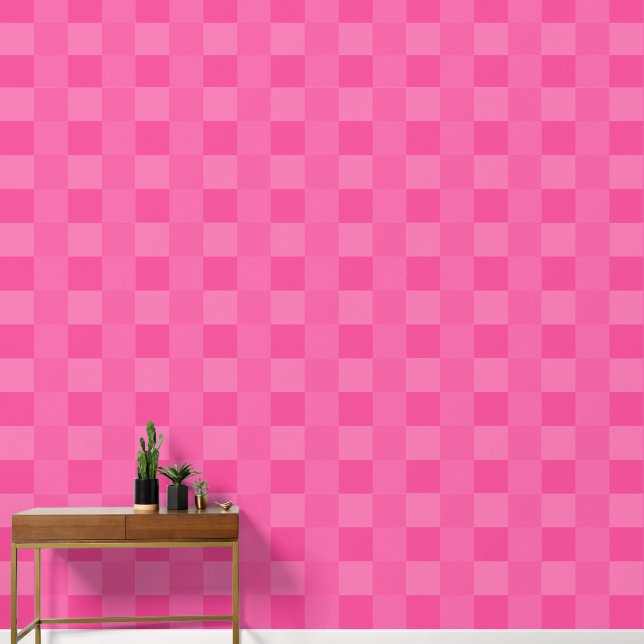 Elegante minimalistische roze geruite vierkanten behang (Hal)