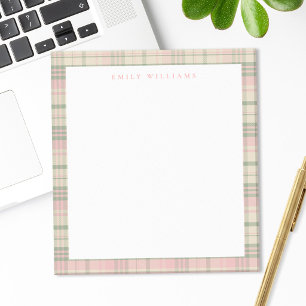 Elegante Minimalistische Roze Groen Geruit Notitieblok