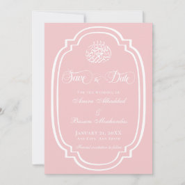 Elegante minimalistische roze islamitische bruilof save the date