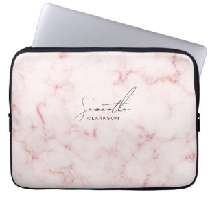 Elegante Minimalistische Roze Marmer Handgeschreve Laptop Sleeve