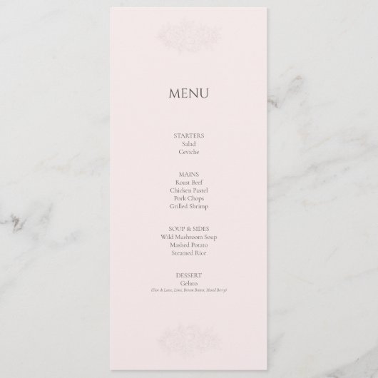 Elegante Minimalistische Roze Menu Kaart (Voorkant)