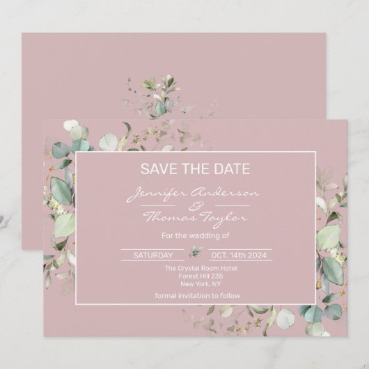 Elegante Minimalistische Roze Platte Save The Date (Voorkant / Achterkant)
