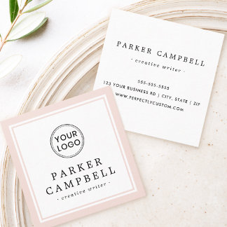 Elegante minimalistische roze rand met logo vierkante visitekaartje