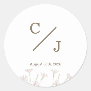 Elegante Minimalistische Roze Roze Wilde Bloem Mon Ronde Sticker