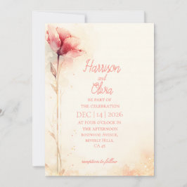 Elegante minimalistische roze tulp waterverf Huwel Kaart