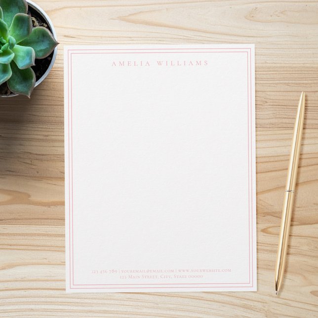 Elegante Minimalistische Roze Twee Rand Briefhoofd (Creator heeft geüpload)