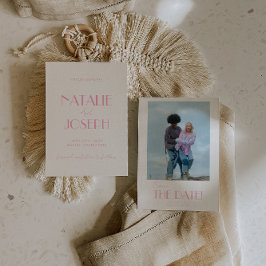 Elegante Minimalistische Roze Whimsical Foto Bruil Save The Date