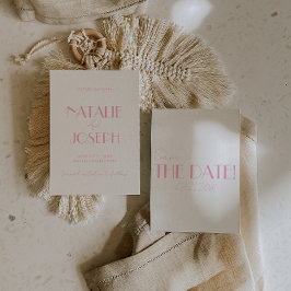 Elegante Minimalistische Roze Whimsical Retro Brui Save The Date