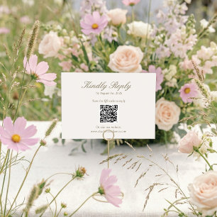 Elegante Minimalistische Roze Wildbloemen Bruiloft RSVP Kaartje