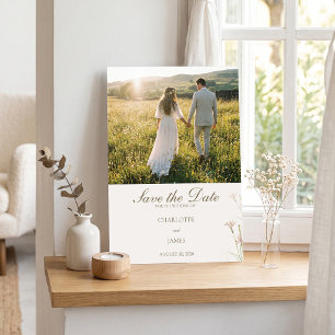 Elegante Minimalistische Roze Wildbloemen Bruiloft Save The Date