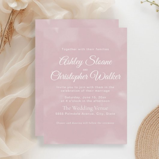 Elegante Minimalistische Roze Witte Script Bruilof Kaart