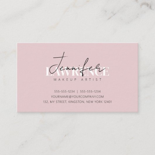 Elegante minimalistische roze witte trendy make-up visitekaartje (Voorkant)