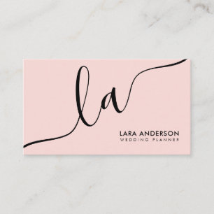 Elegante minimalistische roze zwart wit monogram i visitekaartje