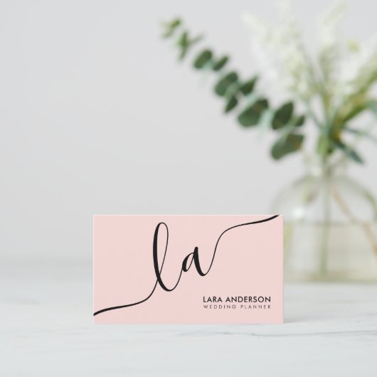 Elegante minimalistische roze zwart wit monogram i visitekaartje (Staand voorkant)