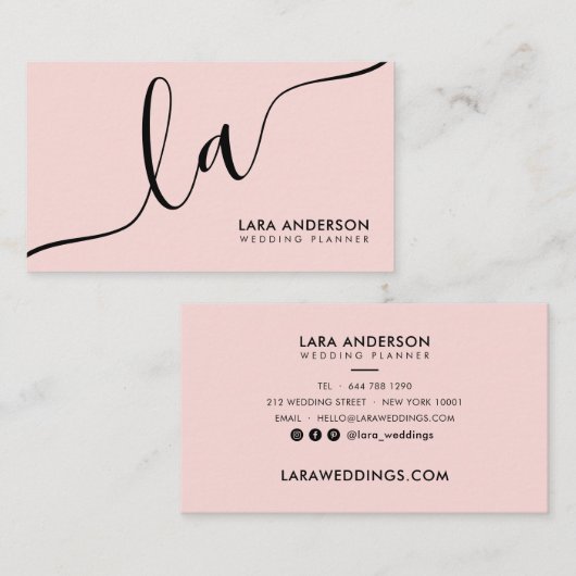 Elegante minimalistische roze zwart wit monogram i visitekaartje (Voorkant / Achterkant)