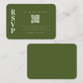 Elegante minimalistische RSVP Moss Green QR Code B Informatiekaartje (Voorkant / Achterkant)
