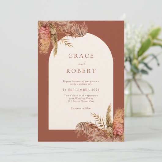 Elegante minimalistische rustieke Boho bloemenbrui Kaart (Staand voorkant)