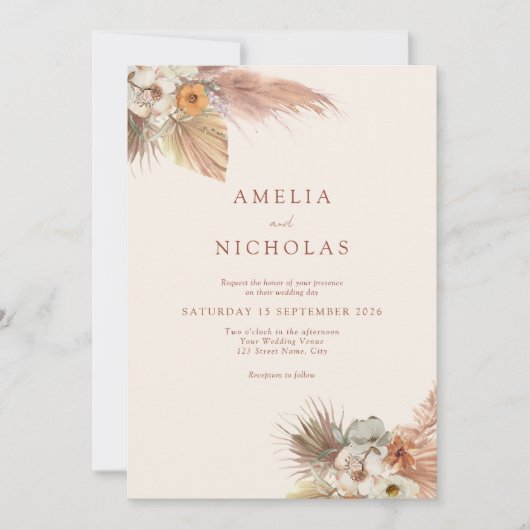 Elegante minimalistische rustieke Boho bloemenbrui Kaart (Voorkant)