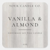 Elegante minimalistische rustieke houten kaars lab vierkante sticker (Voorkant)