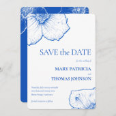 Elegante Minimalistische Saffier Bloem, QR Code Save The Date (Voorkant / Achterkant)
