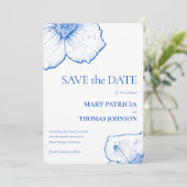 Elegante Minimalistische Saffier Bloem, QR Code Save The Date (Staand voorkant)