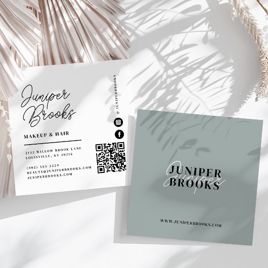 Elegante minimalistische Sage Green QR-code Vierkante Visitekaartje