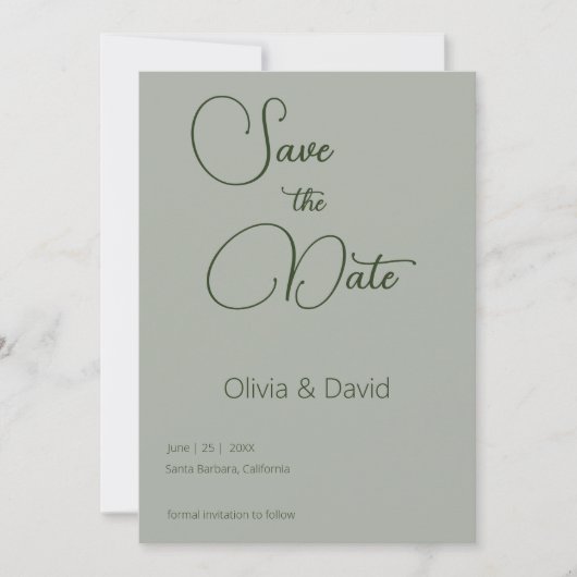 Elegante minimalistische Sage Groene Bruiloft Kaart (Voorkant)