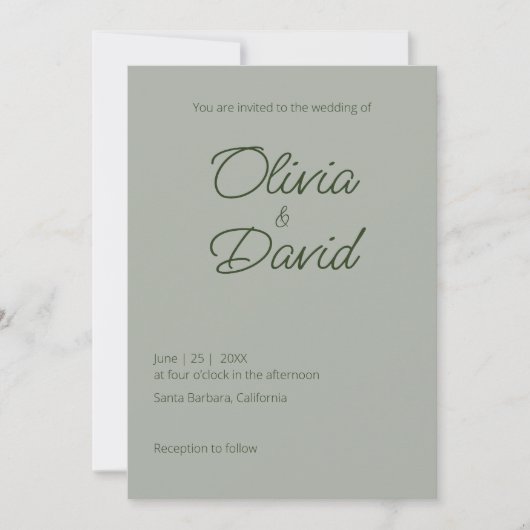 Elegante minimalistische Sage Groene Bruiloft Kaart (Voorkant)