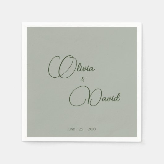 Elegante minimalistische Sage Groene Bruiloft Servet (Voorkant)