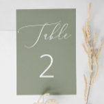 Elegante minimalistische salie groen rustieke brui kaart<br><div class="desc">Creëer Een kalmerende, op natuur geïnspireerde sfeer bij uw receptie met dit elegante salie groene tafelnummer. De gedempte groene achtergrond biedt een zacht, organisch gevoel, terwijl het minimalistische witte script een vleugje moderne sophisticatie toevoegt. Ideaal voor tuinbruiloften, rustieke locaties of boho-geïnspireerde evenementen. Dit tafelnummer is zowel praktisch als stijlvol. Of...</div>