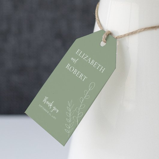 Elegante minimalistische salie groene bruiloft gun cadeaulabel