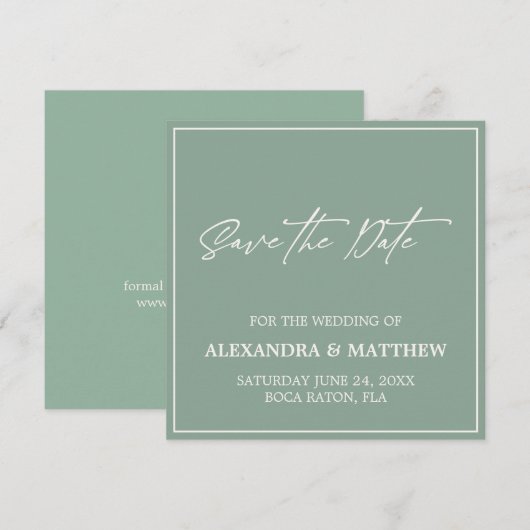 Elegante Minimalistische Saliegroen Save The Date (Voorkant / Achterkant)